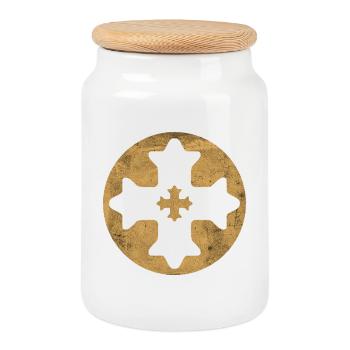 Croix copte orientale dans cercle doré - Boîte à biscuits avec couvercle en bois - blanc - Devant
