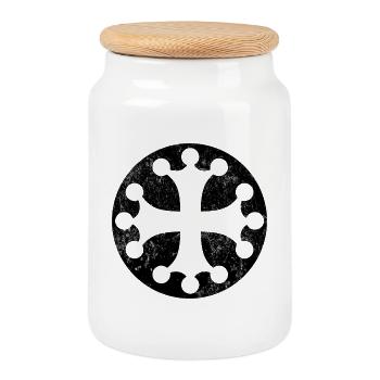 Croix occitane dans cercle noir - Boîte à biscuits avec couvercle en bois - blanc - Devant