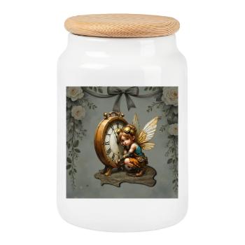 Horloge magique avec fée mécanique - Boîte à biscuits avec couvercle en bois - blanc - Devant