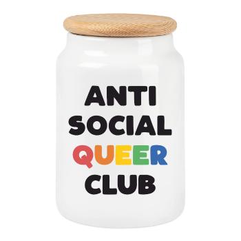 LGBTQ - Anti Social Queer Club - Cookie Jar with Wooden Lid - white - Front