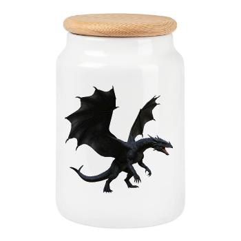 Drachenflug Fantasy Design - Keksdose mit Holzdeckel - Weiß - Vorne