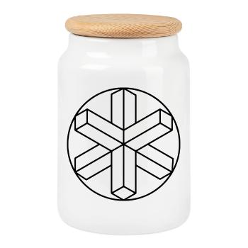 Geometric Snowflake Crop Circle - Cookie Jar with Wooden Lid - white - Front