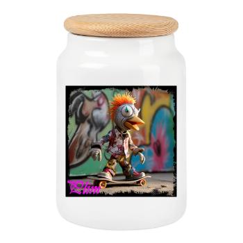 Artiste de street art poupée skate figurine bande dessinée urbaine - Boîte à biscuits avec couvercle en bois - blanc - Devant
