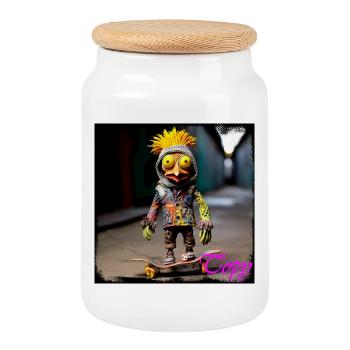 Artistic Street Art Punk Character Comic - Cookie Jar with Wooden Lid - white - Front