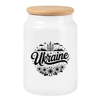 Ukraine - Souvenir Design - Keksdose mit Holzdeckel - Weiß - Vorne
