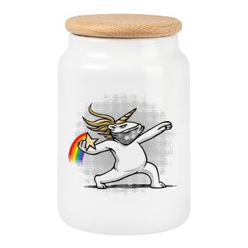 La licorne lance un arc-en-ciel - Boîte à biscuits avec couvercle en bois - blanc - Devant