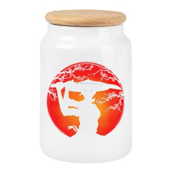 Samurai-Mädchen - Keksdose mit Holzdeckel - Weiß - Vorne