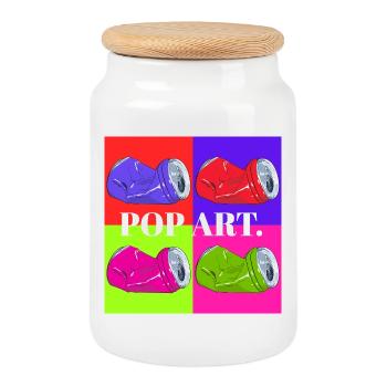 Pop Art Cola Dosen Design - Cookie Jar with Wooden Lid - white - Front
