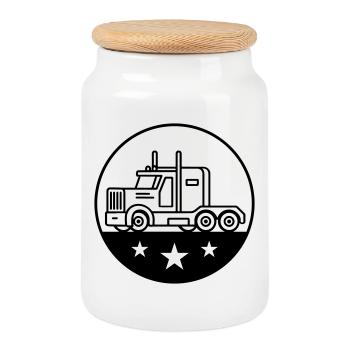 Trucker Truck Driver Logo - Cookie Jar with Wooden Lid - white - Front