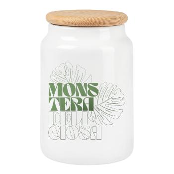 Feuille de Monstera Conception botanique - Boîte à biscuits avec couvercle en bois - blanc - Devant