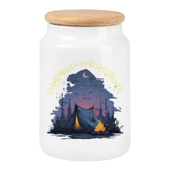 T-shirt de camping Trouve-moi où se trouvent les choses sauvages - Boîte à biscuits avec couvercle en bois - blanc - Devant
