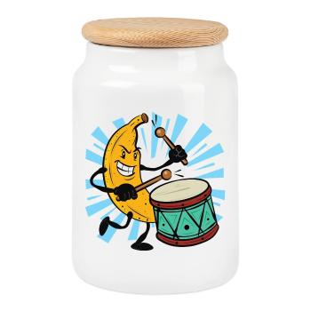 Batteur banane qui fait popper la batterie - Boîte à biscuits avec couvercle en bois - blanc - Devant