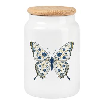 Porcelaine Papillon & Fleurs Bleues Vintage - Boîte à biscuits avec couvercle en bois - blanc - Devant