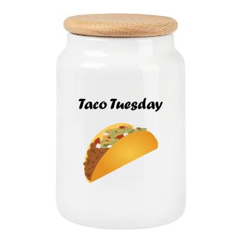 Minimalistische Taco-Illustration - Keksdose mit Holzdeckel - Weiß - Vorne