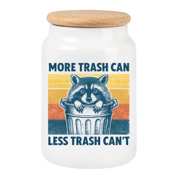 Wild raccoon with trash theme - Cookie Jar with Wooden Lid - white - Front