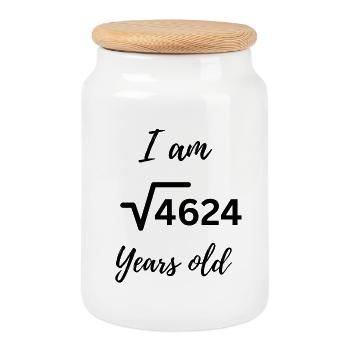 Numbers say more: √4624 – Happy 68! - Cookie Jar with Wooden Lid - white - Front