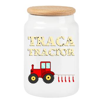 Tracteur Traca - Boîte à biscuits avec couvercle en bois - blanc - Devant