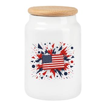 United States Flag in Brush Style - Cookie Jar with Wooden Lid - white - Front