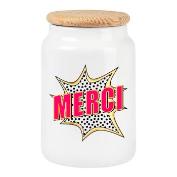 MERCI POP-ART - Boîte à biscuits avec couvercle en bois - blanc - Devant