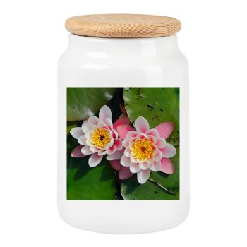 Water lilies flowers in the water - Cookie Jar with Wooden Lid - white - Front