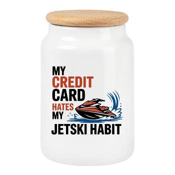 Humor Jetski Rider Ocean Addiction  - Cookie Jar with Wooden Lid - white - Front