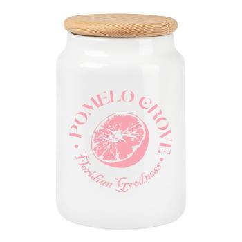 Pink Citrus Fruit Embrace Design - Cookie Jar with Wooden Lid - white - Front