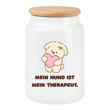 Mon chien mon thérapeute Design pour les propriétaires de chiens - Boîte à biscuits avec couvercle en bois - blanc - Devant