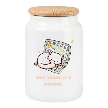 Not today, it's Monday Design für Montagsmuffel - Boîte à biscuits avec couvercle en bois - blanc - Devant