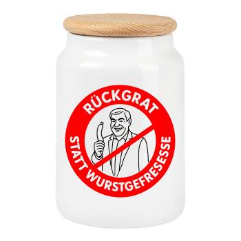 Rückgrat statt Wurstgefresse! WUNSCHFARBEN Comic - Keksdose mit Holzdeckel - Weiß - Vorne