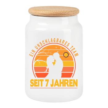 7 ans de relation cadeau partenaire mari femme - Boîte à biscuits avec couvercle en bois - blanc - Devant