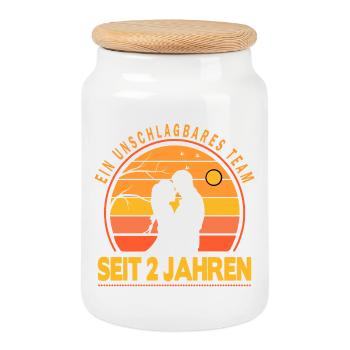 2 ans de relation anniversaire de mariage - Boîte à biscuits avec couvercle en bois - blanc - Devant