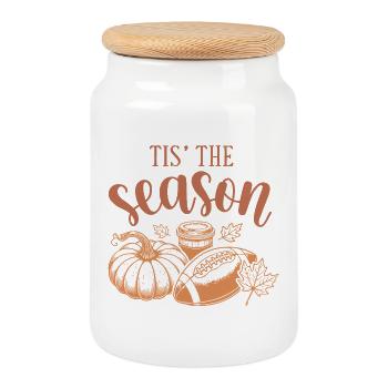 Confort automnal avec citrouille et pomme - Boîte à biscuits avec couvercle en bois - blanc - Devant