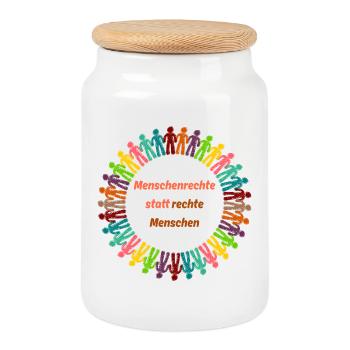 Les droits de l’homme au lieu de l’orange de la droite - Boîte à biscuits avec couvercle en bois - blanc - Devant