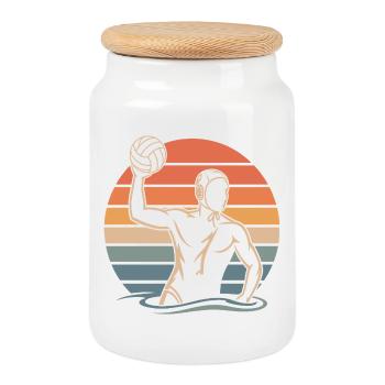Vintage Water Polo Player - Cookie Jar with Wooden Lid - white - Front