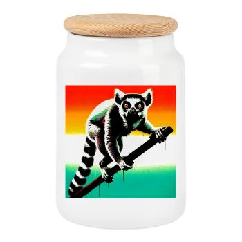 Lémurien - Boîte à biscuits avec couvercle en bois - blanc - Devant