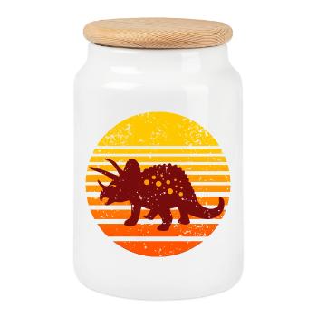 Motif de coucher de soleil de dinosaure - Boîte à biscuits avec couvercle en bois - blanc - Devant