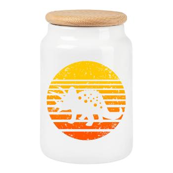 Prehistoric Dino Sunset Illustration - Cookie Jar with Wooden Lid - white - Front
