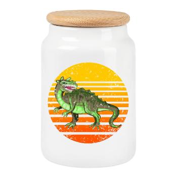 Design rétro dinosaure avec coucher de soleil - Boîte à biscuits avec couvercle en bois - blanc - Devant