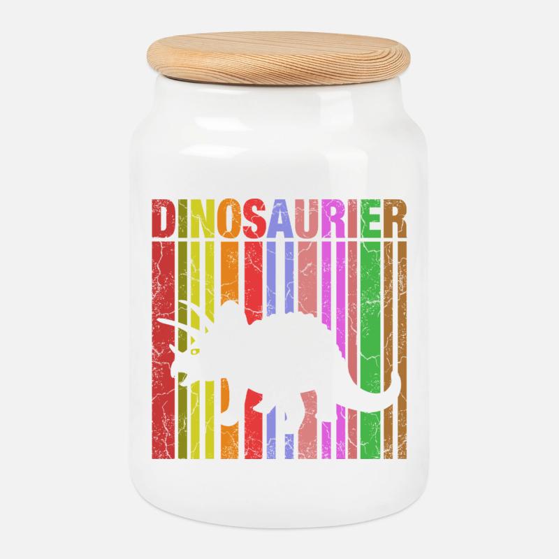 Dinosaurier Silhouette mit Farbdetails - Keksdose mit Holzdeckel - Weiß