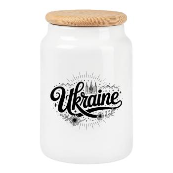 Ukraine - Conception de souvenirs - Boîte à biscuits avec couvercle en bois - blanc - Devant