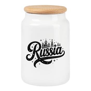 Russie - Souvenir Design - Boîte à biscuits avec couvercle en bois - blanc - Devant