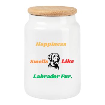 Citation sur le bonheur de la fourrure de Labrador - Boîte à biscuits avec couvercle en bois - blanc - Devant