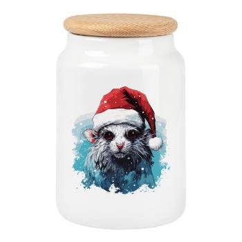 Rat de Noël drôle - Boîte à biscuits avec couvercle en bois - blanc - Devant