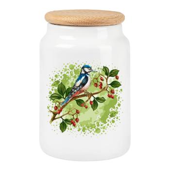 Colorful bird - Cookie Jar with Wooden Lid - white - Front