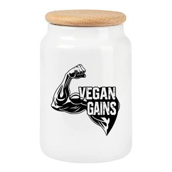 Gains végétaliens - Muscle, Biceps, Gym, Fitness - Boîte à biscuits avec couvercle en bois - blanc - Devant