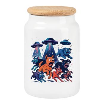 Alien Ufos Ufo Galaktische Hunde beamen Geschenk - Keksdose mit Holzdeckel - Weiß - Vorne