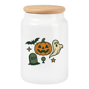 Conception de fête de citrouille effrayante - Boîte à biscuits avec couvercle en bois - blanc - Devant