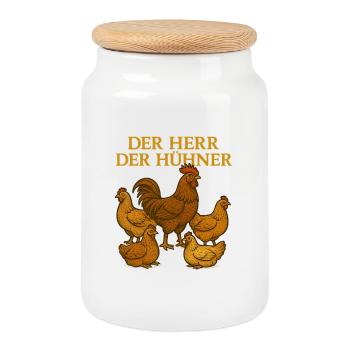 The Lord of the Chickens Illustration - Cookie Jar with Wooden Lid - white - Front