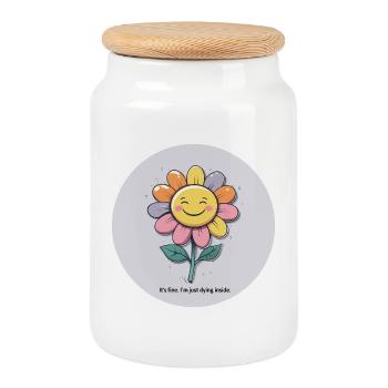 Cheerful Flower - Cookie Jar with Wooden Lid - white - Front