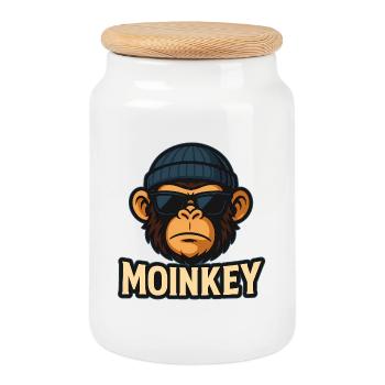 MOINKEY Monkey Design – Idée cadeau Moin Hamburg - Boîte à biscuits avec couvercle en bois - blanc - Devant